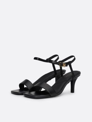 black th monogram leather kitten heel sandals for women tommy hilfiger