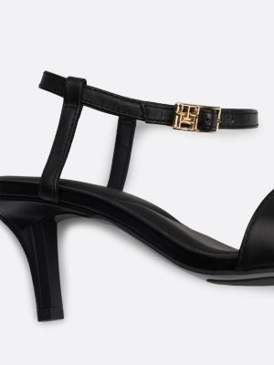 sandales kitten heel en cuir à monogramme th noir pour femmes tommy hilfiger