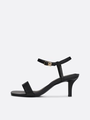 black th monogram leather kitten heel sandals for women tommy hilfiger