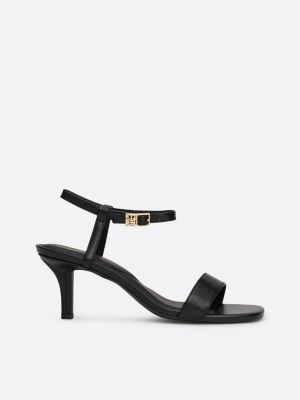 TH Monogram Leather Kitten Heel Sandals Black Tommy Hilfiger