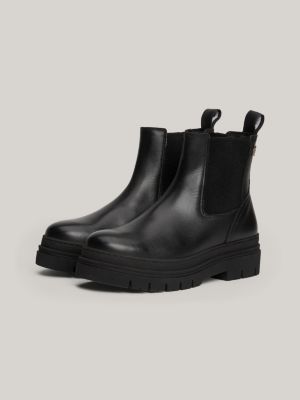 black th monogram leather cleat chelsea boots for women tommy hilfiger