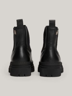 black th monogram leather cleat chelsea boots for women tommy hilfiger