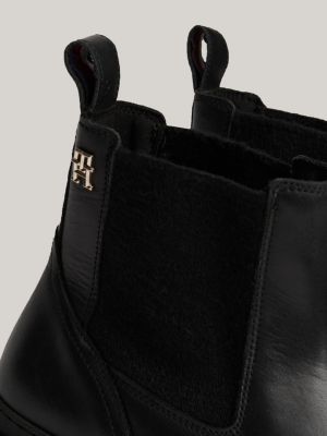 black th monogram leather cleat chelsea boots for women tommy hilfiger