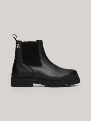 black th monogram leather cleat chelsea boots for women tommy hilfiger