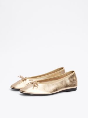 geel metallic ballerina van leer voor dames - tommy hilfiger