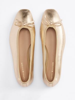 geel metallic ballerina van leer voor dames - tommy hilfiger