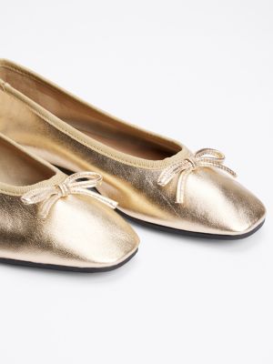 gelb leder-ballerina mit metallic-finish für damen - tommy hilfiger