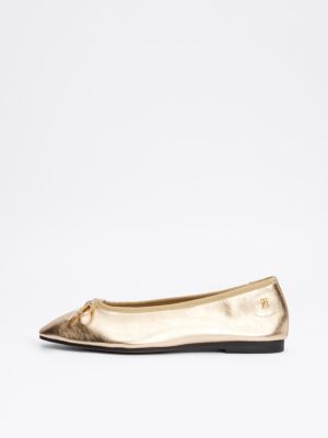 yellow metallic leather ballerinas for women tommy hilfiger