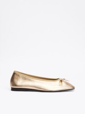 yellow leder-ballerina mit metallic-finish für damen - tommy hilfiger