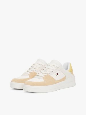 white mixed texture basketball trainers for women tommy hilfiger