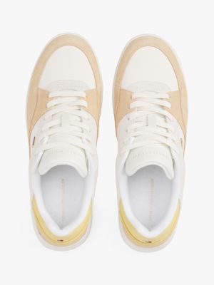 white mixed texture basketball trainers for women tommy hilfiger