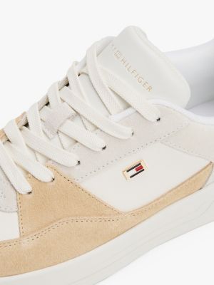 white mixed texture basketball trainers for women tommy hilfiger