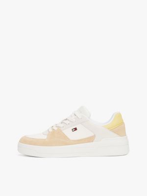 white mixed texture basketball trainers for women tommy hilfiger