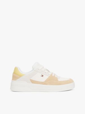 white mixed texture basketball trainers for women tommy hilfiger