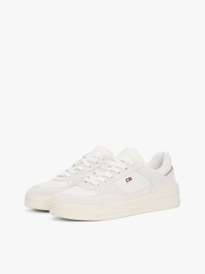 beige mixed texture basketball trainers for women tommy hilfiger