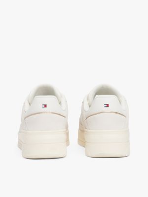 beige mixed texture basketball trainers for women tommy hilfiger