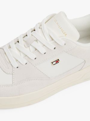 beige mixed texture basketball trainers for women tommy hilfiger