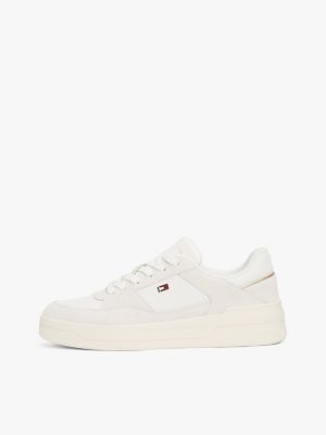 beige mixed texture basketball trainers for women tommy hilfiger