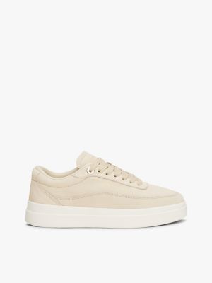 zapatillas de tenis con logo metalizado beige de mujeres tommy hilfiger