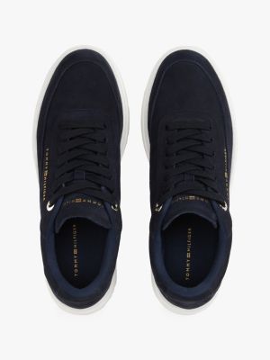 blau court-sneaker aus leder mit metallic-logo für damen - tommy hilfiger