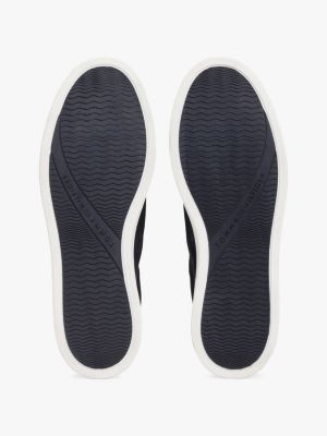 niebieski skórzane buty sportowe z metalowym logo dla kobiety - tommy hilfiger