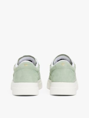 green leather metallic logo court trainers for women tommy hilfiger