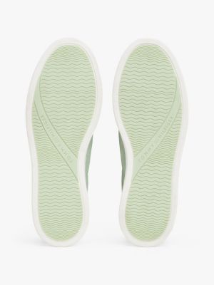 green leather metallic logo court trainers for women tommy hilfiger