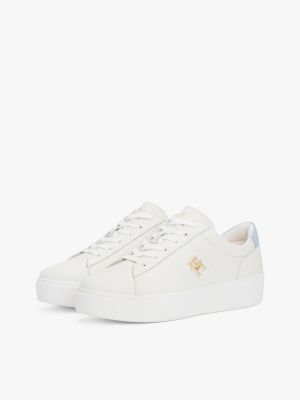 beige leather platform court trainers for women tommy hilfiger