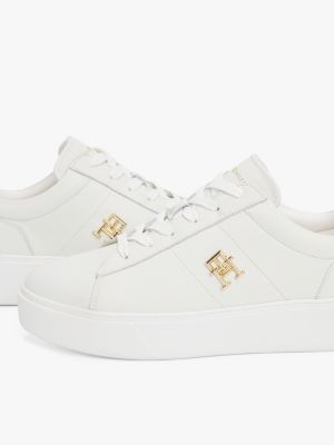 beige leather platform court trainers for women tommy hilfiger