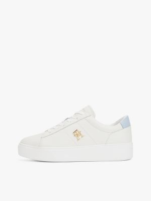 beige leather platform court trainers for women tommy hilfiger