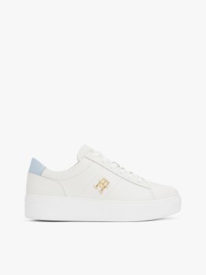 beige leather platform court trainers for women tommy hilfiger