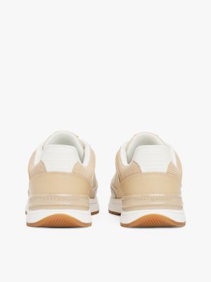 beige leather mixed texture trainers for women tommy hilfiger