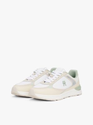 white leather mixed texture trainers for women tommy hilfiger