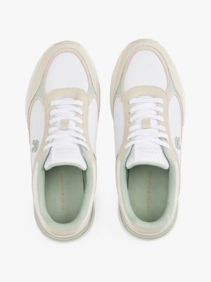 white leather mixed texture trainers for women tommy hilfiger