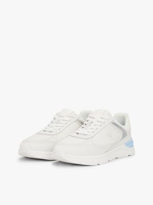 white leather mixed texture trainers for women tommy hilfiger