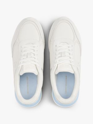 white leather mixed texture trainers for women tommy hilfiger