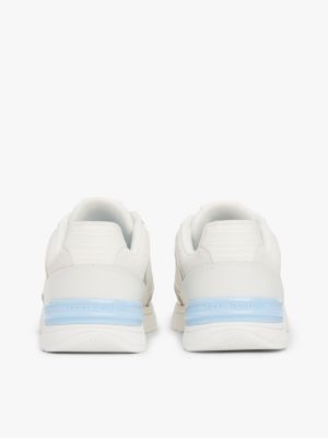 white leather mixed texture trainers for women tommy hilfiger