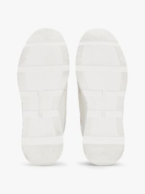 white leather mixed texture trainers for women tommy hilfiger