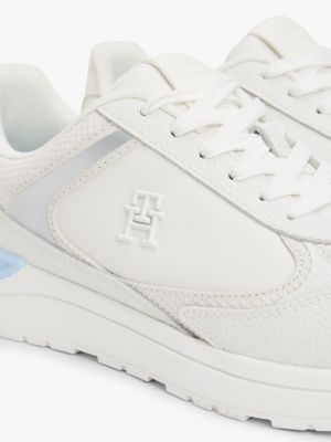 white leather mixed texture trainers for women tommy hilfiger