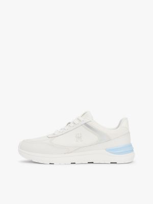 white leather mixed texture trainers for women tommy hilfiger