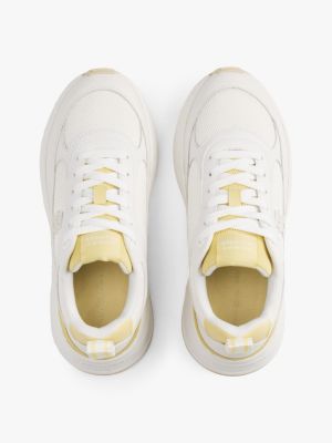 white leather mixed texture chunky trainers for women tommy hilfiger