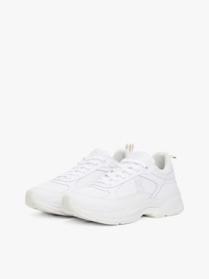 white leather mixed texture chunky trainers for women tommy hilfiger