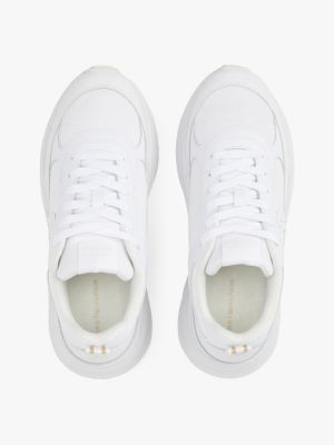 white leather mixed texture chunky trainers for women tommy hilfiger