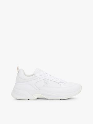 white leather mixed texture chunky trainers for women tommy hilfiger