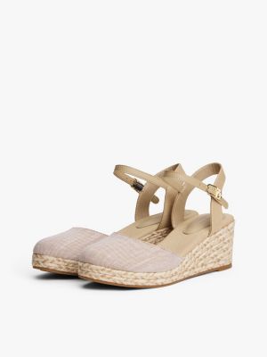 beige chambray espadrille met sleehak voor dames - tommy hilfiger