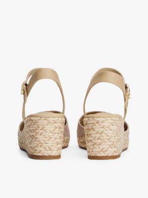 beige chambray espadrille met sleehak voor dames - tommy hilfiger