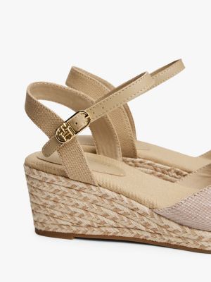 beige keilabsatz-espadrille aus chambray für damen - tommy hilfiger