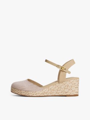 beige keilabsatz-espadrille aus chambray für damen - tommy hilfiger