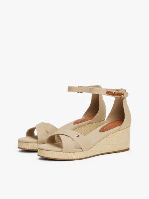 beige keilabsatz-espadrille mit überkreuzten riemen für damen - tommy hilfiger