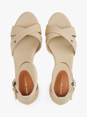 beige keilabsatz-espadrille mit überkreuzten riemen für damen - tommy hilfiger